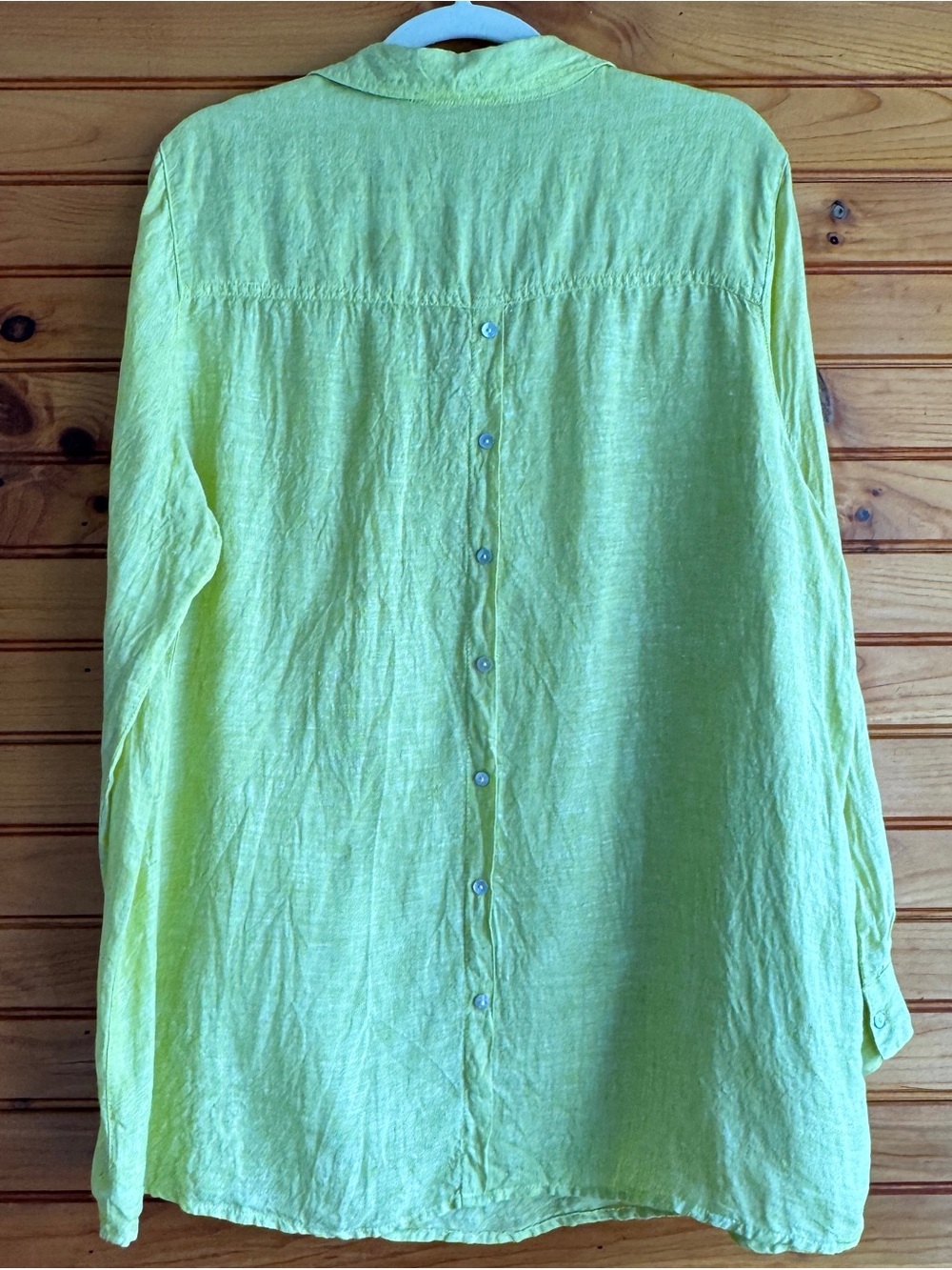 Tahari 100% Linen Tunic Top 1X Lemon Yellow Roll Tab Sleeve V Neck Relaxed - Picture 2 of 12